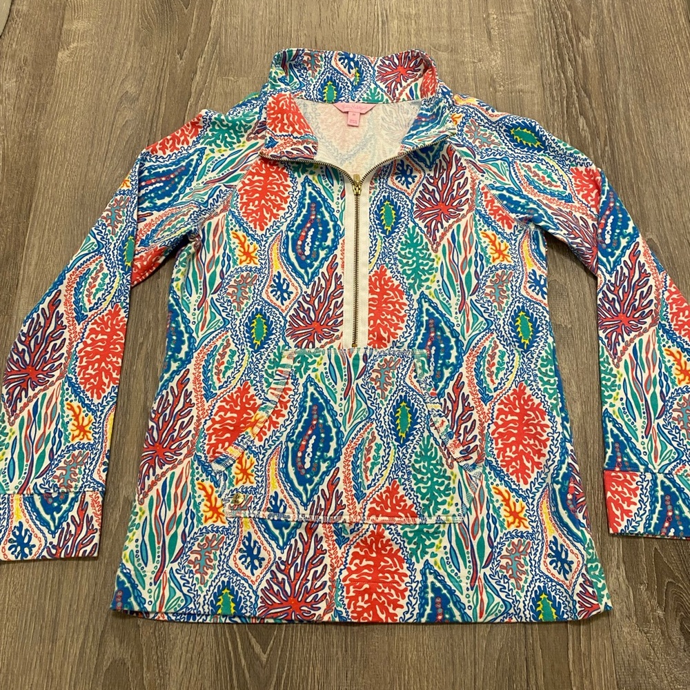 Lilly Pulitzer Lover’s Coral Skipper Popover Colorful 1/2 Zip with Pocket Size M